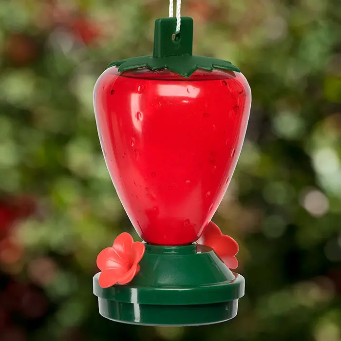 12-Ounce Strawberry-Design Plastic Hummingbird Feeder