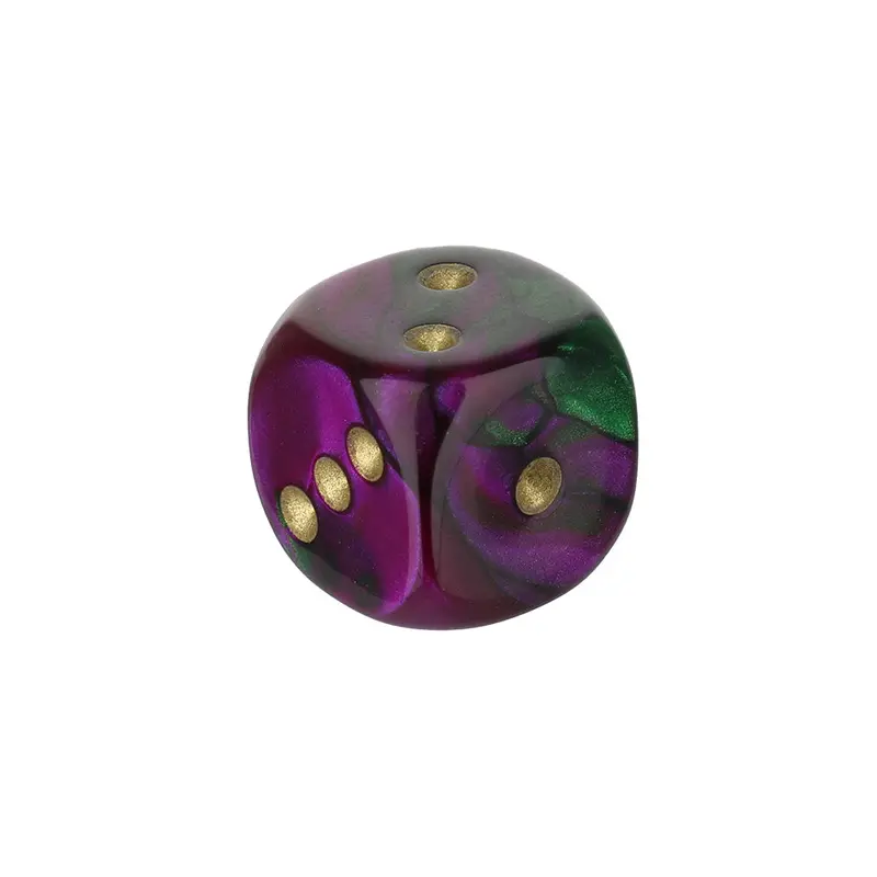 12mm Purple-and-Green Round-Corner Mini Swirl Dice with Gold Dots