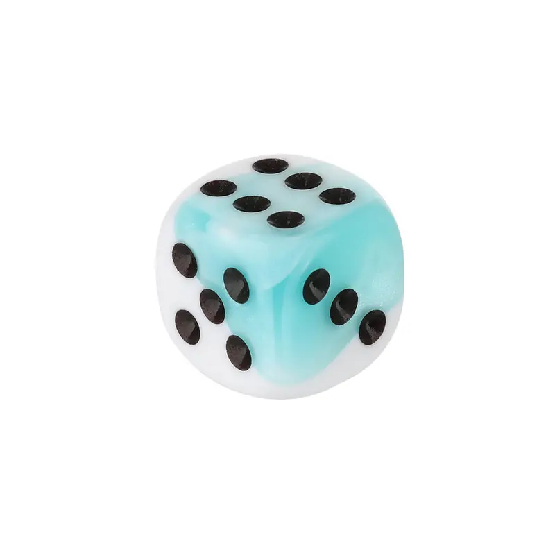 12mm Teal-and-White Round-Corner Mini Swirl Dice with Black Dots