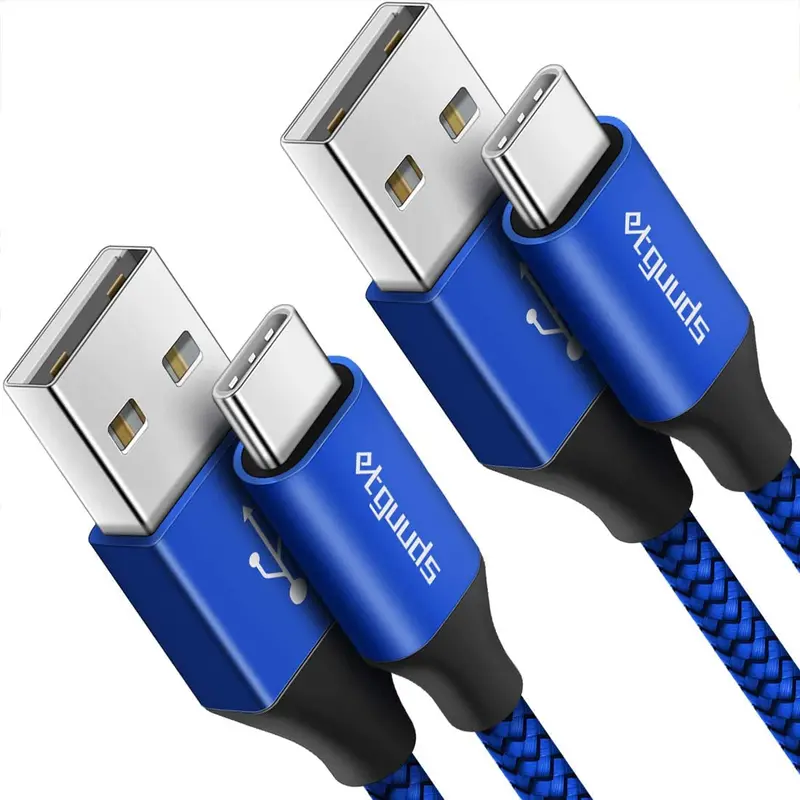 15-Foot Nylon-Braided USB-A to USB-C Cable (2-Pack) – Durable Fast-Charge Charging Cord