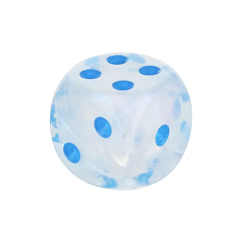 16mm Glow-in-the-Dark Rounded Dice – Icicle White with Light Blue Pips