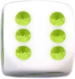 16mm Round-Corner Leaf Dice – White with Green Dots