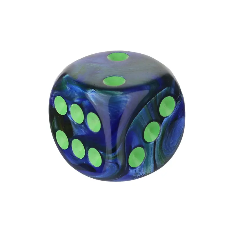 16mm Round-Corner Swirl Dice – Blue Body with Green Dots