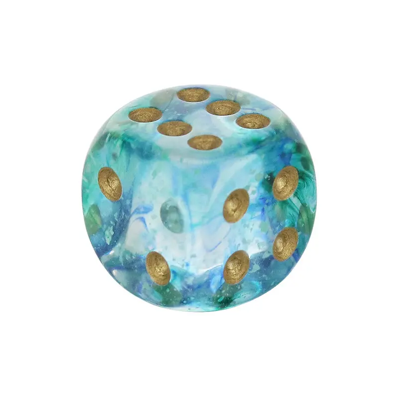 16mm Rounded Corner Dice – Oceanic Blue with Gold Pips