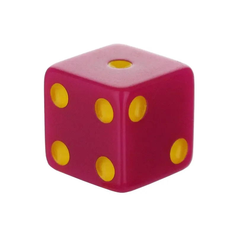 16mm Square-Edged Dice – Blush Pink Body with Sunflower Yellow Dots