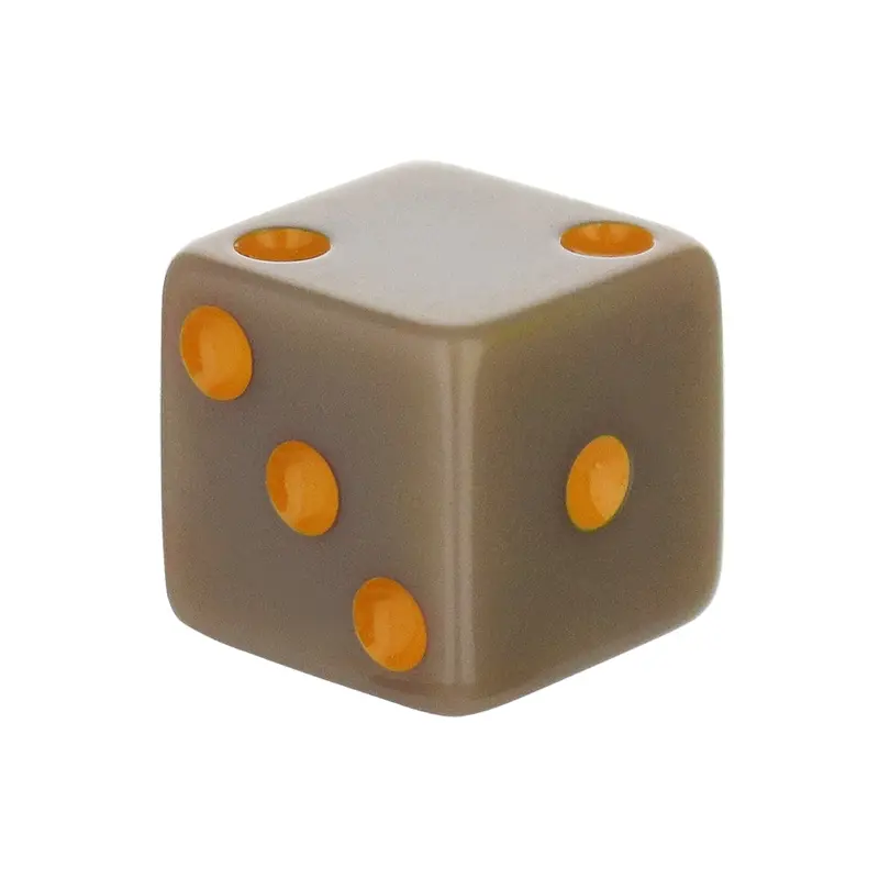 16mm Square-Edged Dice – Chocolate Brown Body with Coral Orange Dots