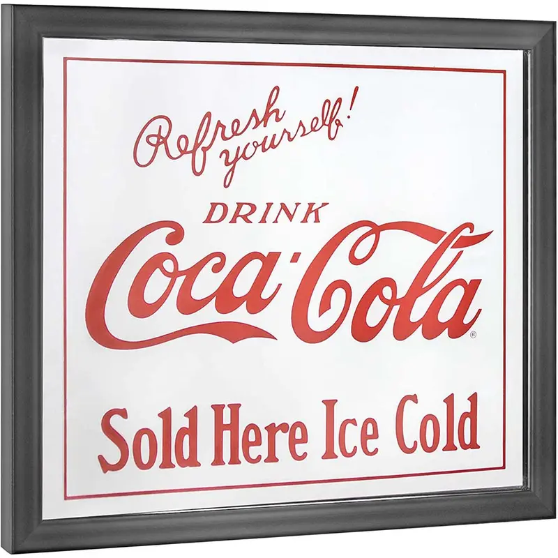 Coca-Cola ‘Refresh Yourself’ Mirror Glass Sign – 14″ × 12″ Decorative Wall Art