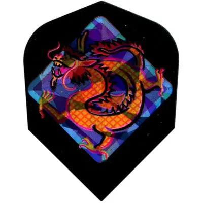 Dart World Glitter Dart Flights – Black & Orange Dragon Design (2D Shape)