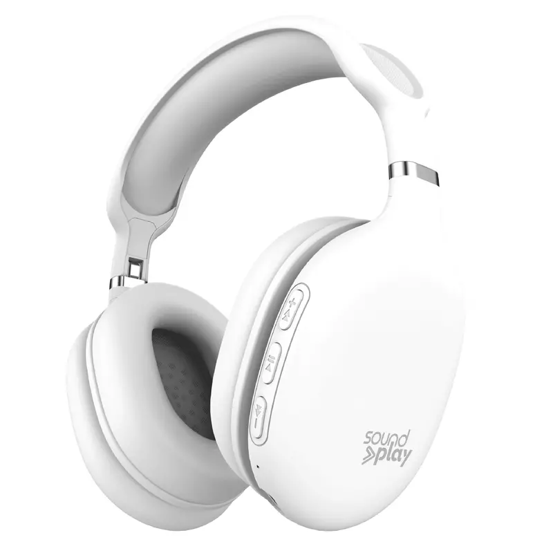 Foldable White Bluetooth Over-Ear Headphones – Lightweight Wireless Headset with Built-in Microphone