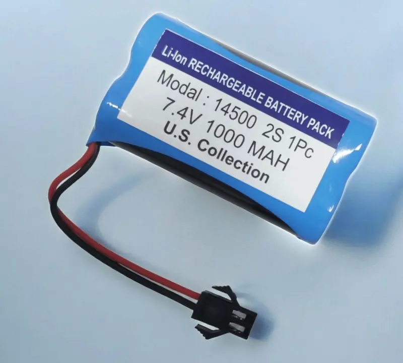 PATOYS 7.4V 1000–1200mAh 14500 Li-Ion 2S Battery Pack for Compact RC Toys and Miniature Electronics