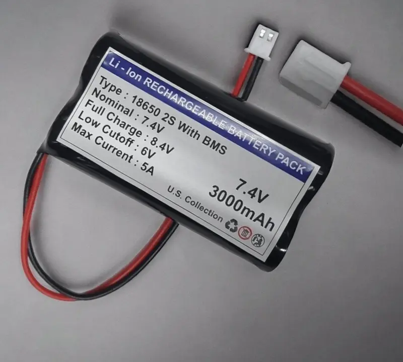 PATOYS 7.4V 3000mAh 2S 18650 Li-Ion Battery Pack with BMS | 6–8.4V Operating Range, 5A Max Current