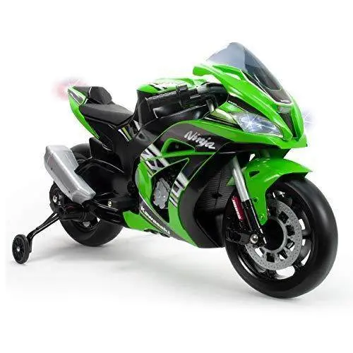 PATOYS Officially Licensed INJUSA Kawasaki Ninja ZX-10 Electric Dirt Bike – 12V Green Ride-On for Kids 3+