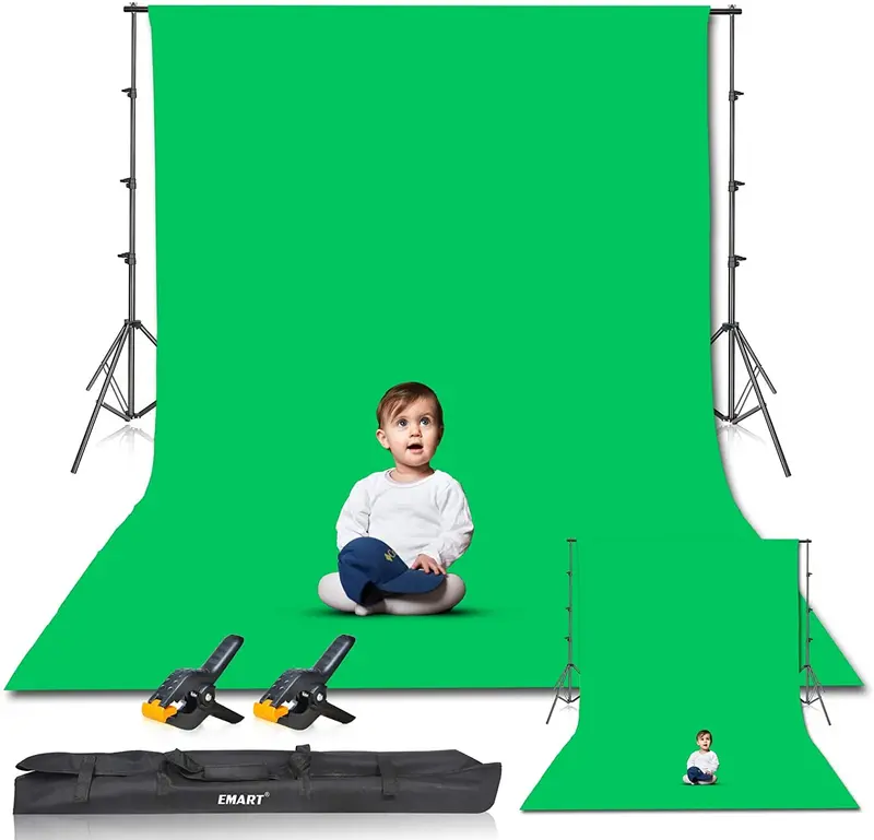 Photography Green Screen Kit – 8.5x10ft Adjustable Stand + 10x12ft Cotton Muslin Chroma Key Backdrop